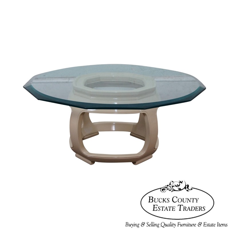Drexel Heritage Asian Inspired Lacquered Base Glass Top Coffee Table