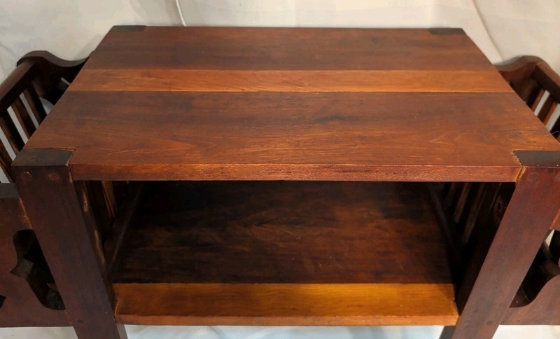 Vtg Wood End Table Magazine Rack Bookshelf Handmade Mid Century Wood Peg 2 Tier gallery