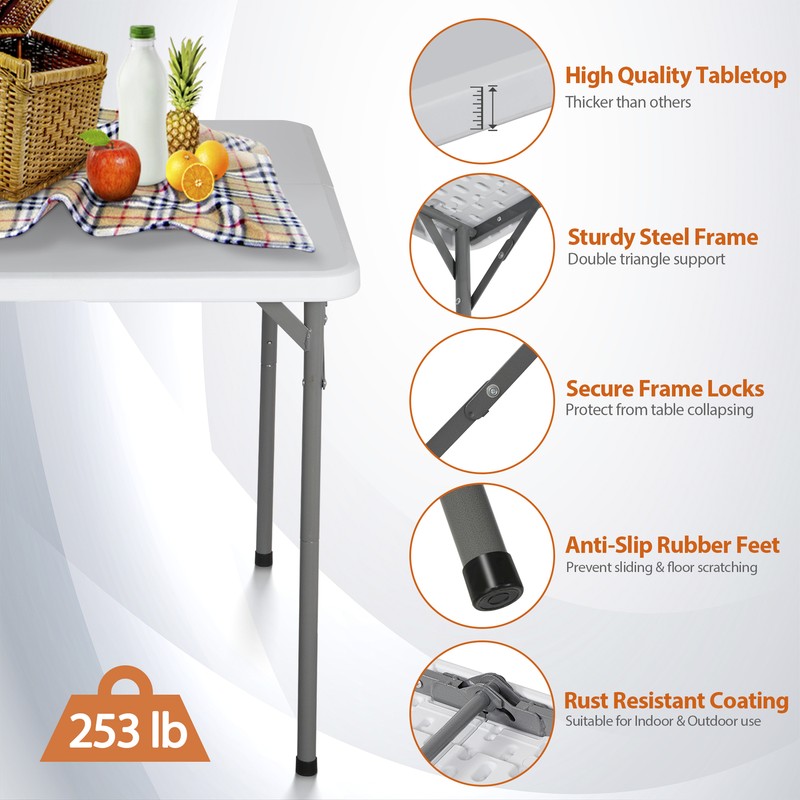 2PCS 34'' Portable Fold in Half Small Card Tables with Collapsible Legs Outdoor gallery