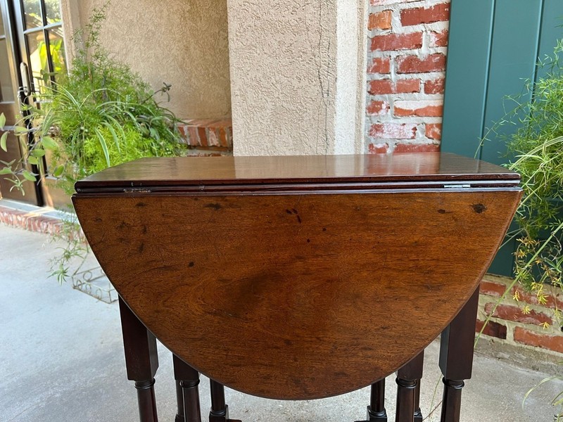 Petite Antique English Drop Leaf Side Sofa Table Mahogany Georgian Gateleg c1800 gallery