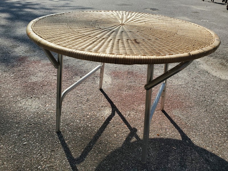 Folding Mid Century Rattan Table With Metal Base Folding gallery