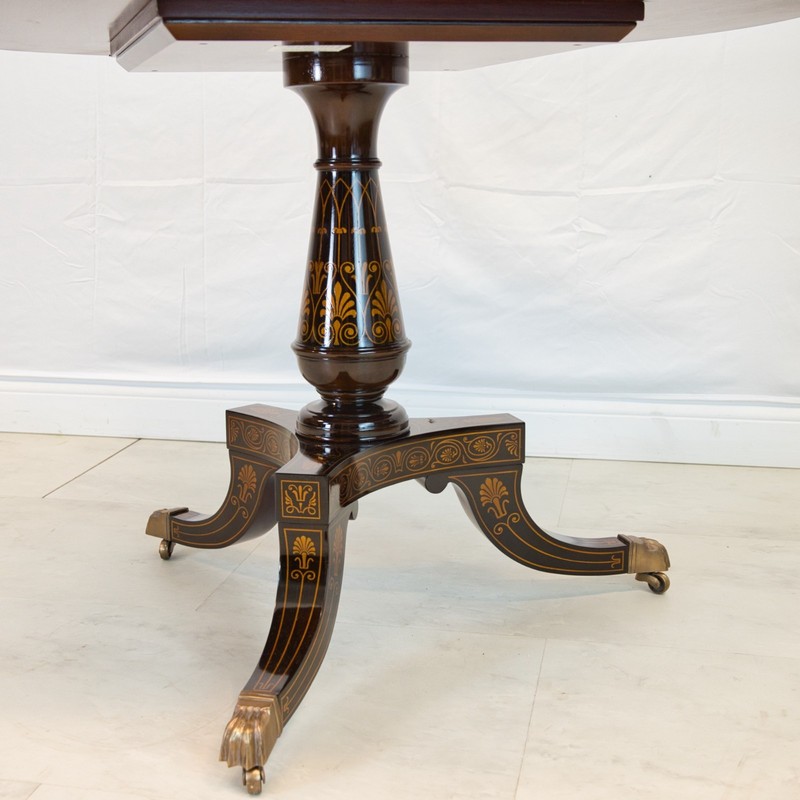 NO TARIFFS! 4' traditional ornate round mahogany Centre Table with inlay gallery