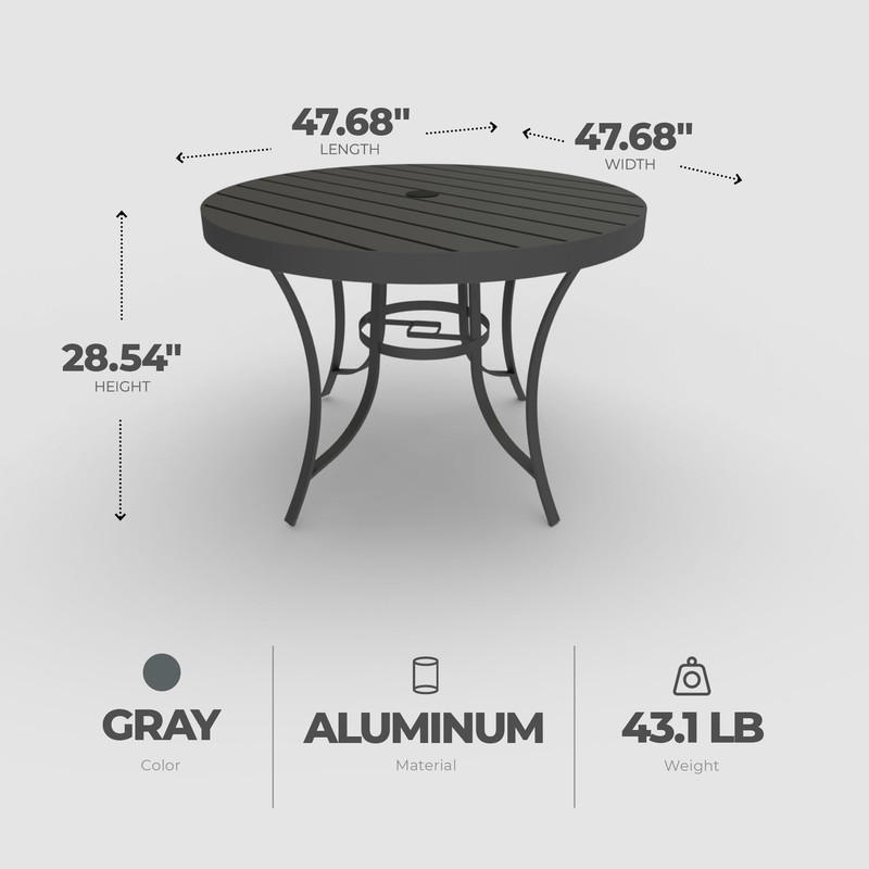 Four Seasons Courtyard Palermo Slat Top Dining Table with Umbrella Hole, Gray gallery