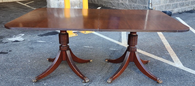 Antique English Solid Mahogany Banquet Dual Tilt Top Dining Room Table , 1930s gallery