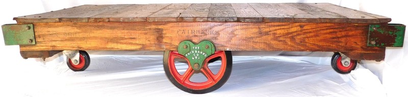 Restored Vintage Fairbanks 5.5' Railroad / Factory Oak & Cast Iron Utility Cart gallery