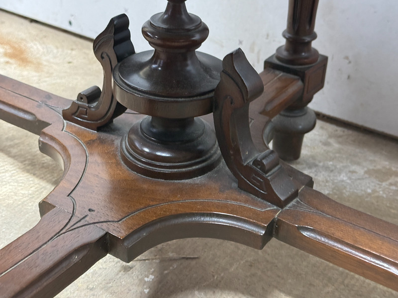 antique Rennaissance revival Victorian walnut parlor center table marble 1870 gallery