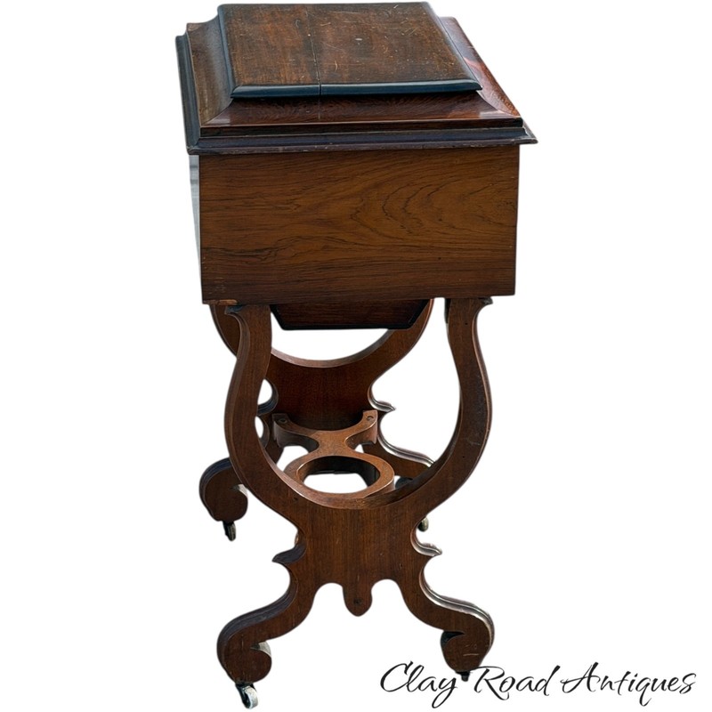 Antique Rosewood victorian sewing stand table work transitional 1870 classical gallery