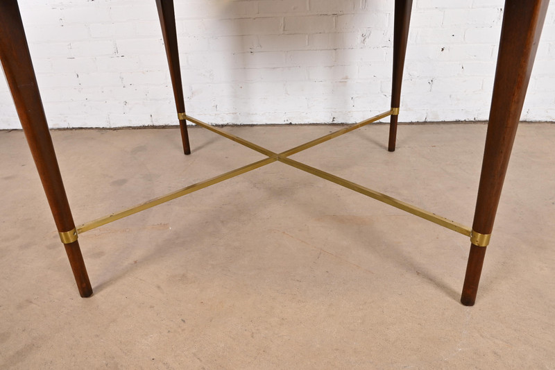 Paul McCobb Irwin Collection Mahogany and Brass Round Dining Table or Game Table gallery