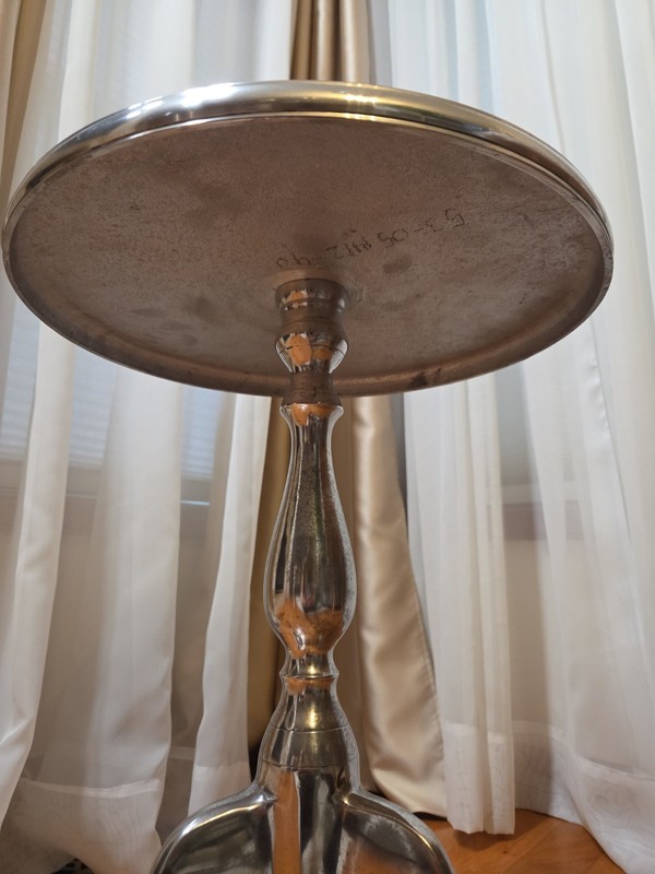 Mid Century Modern Aluminum Silver Metal Round Night Stand Table Wine Table gallery