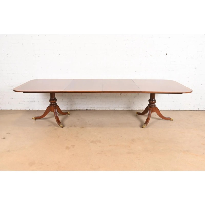 Henredon Georgian Banded Mahogany Double Pedestal Dining Table, Refinished gallery