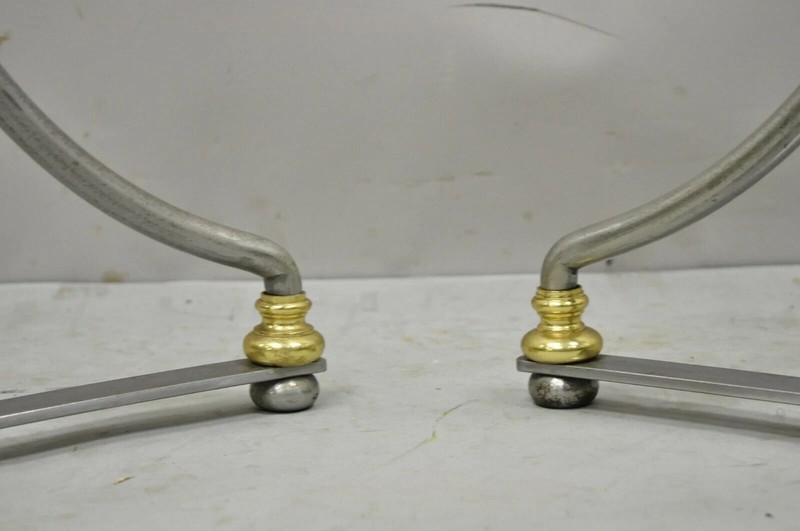 Italian Neoclassical Maison Jansen Style Steel & Brass Round End Tables - a Pair gallery