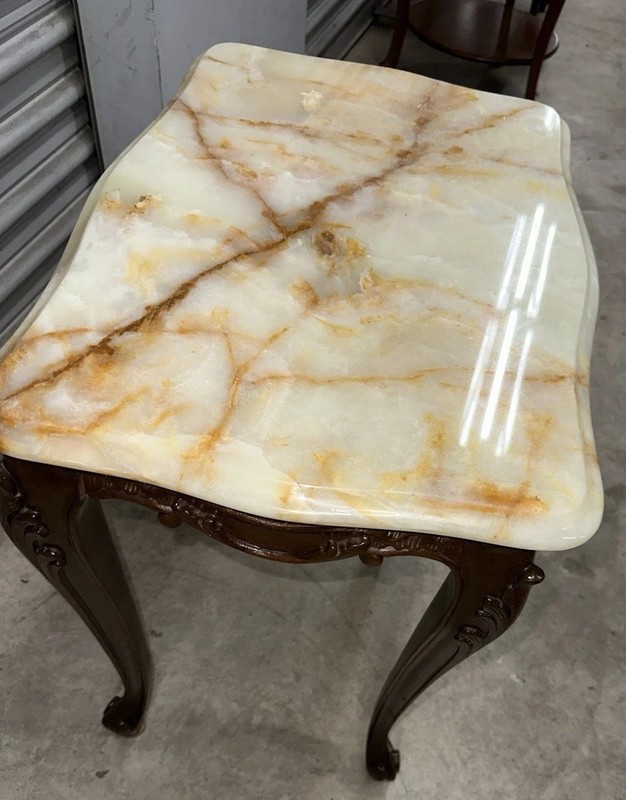 Antique French Coffee Side Table With Italian Marble On Top