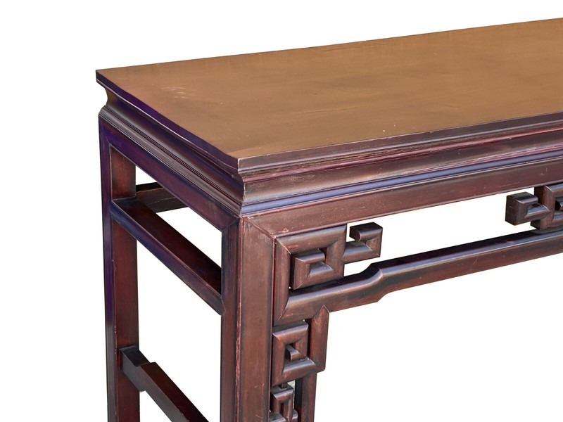 Chinese Vintage Brown Lacquer Square Ru Yi Motif Long Altar Console Table ws3882 gallery