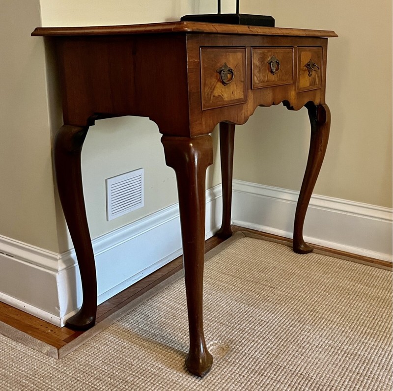 Vintage Queen Anne Style Burl Walnut Lowboy Console Table gallery
