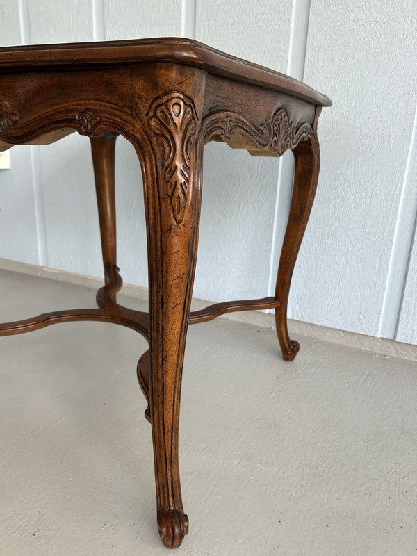 Vtg Campaign Style Fold Tray Table-Gilt Wood butler Serve Table By Scheibe-1950 gallery