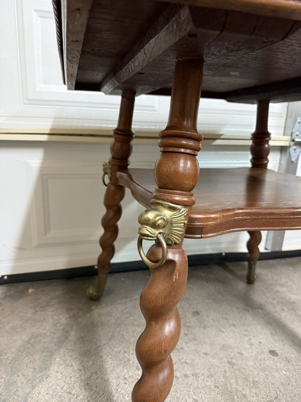 Antique Victorian Barley Twist Rope Parlor Table With Brass Head Feet gallery