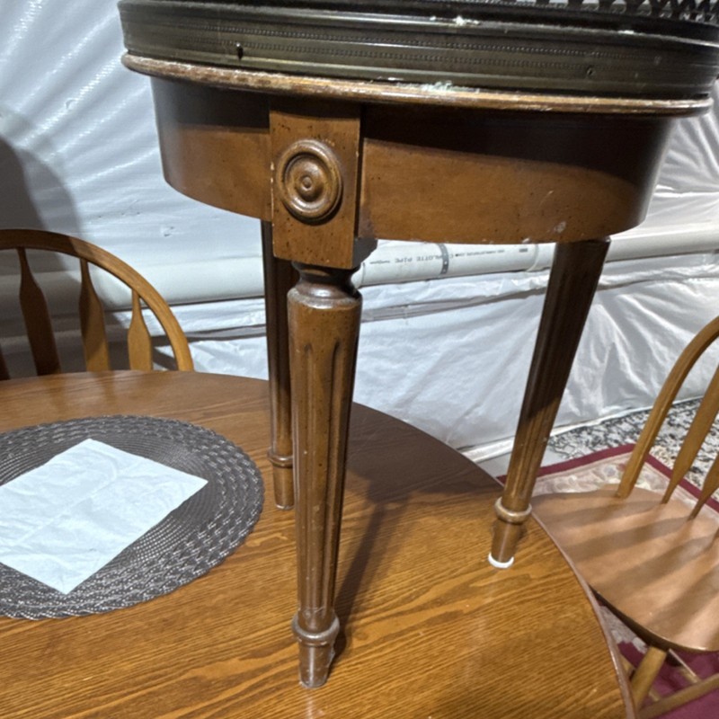 Victorian Antique Round Accent Table with Stone Top, Single Pedestal, Brown gallery