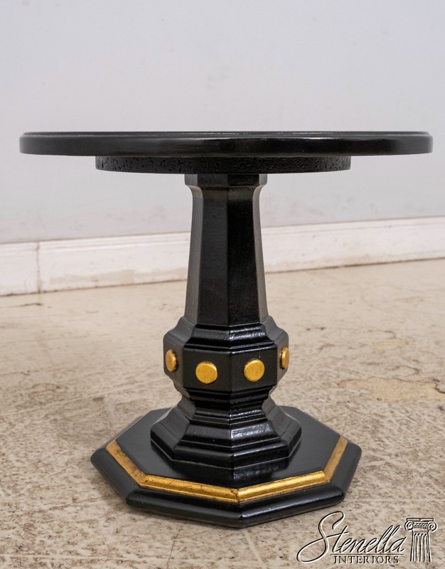 70373: Small Black & Gold Italian Style Floral Paint Decorated Pedestal Table gallery