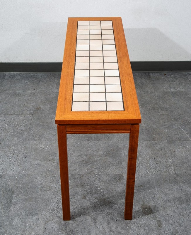 Mid Century Danish Modern End Table Side Entryway Console Wide Tile Teak Wood gallery