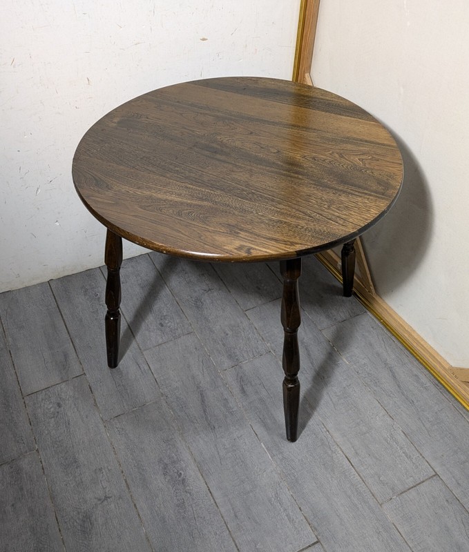 Vintage Rustic Farmhouse Country Colonial Round Oak Wood Side Table R24 gallery