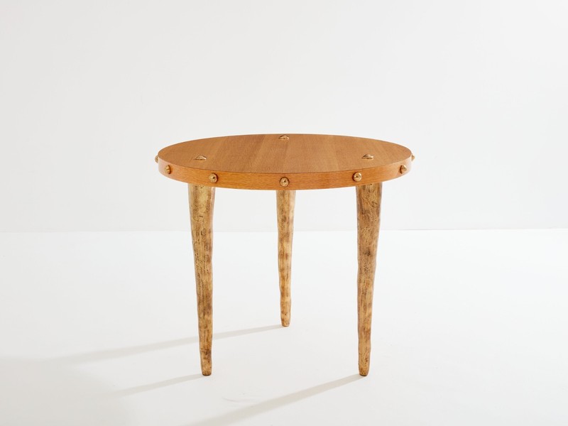 Garouste & Bonetti solid oak and patinated bronze gueridon table 1987