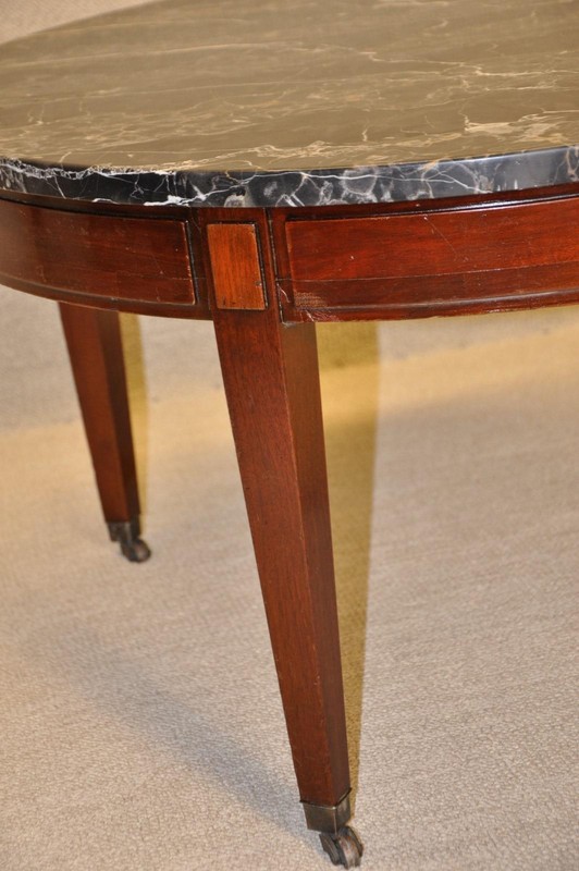 Regency Mahogany Round Coffee Table With Original Portoro Marble Top, c. 1940's gallery