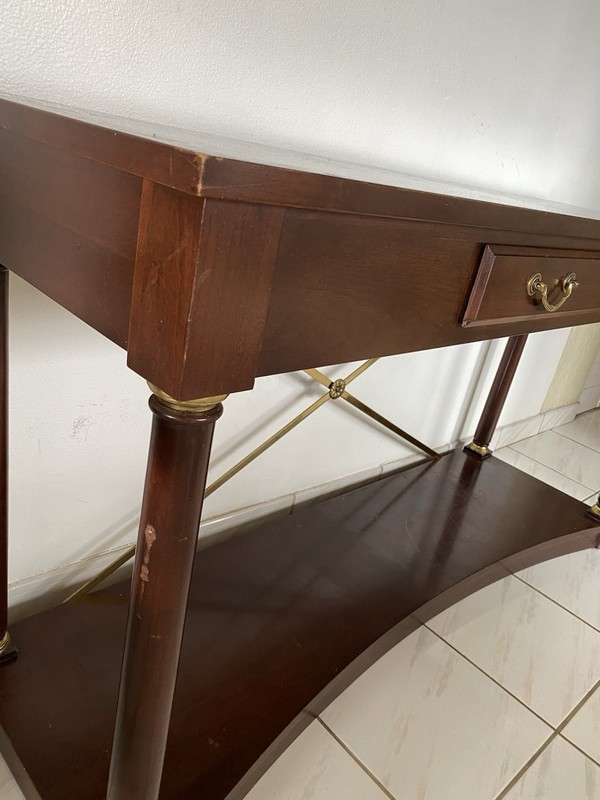 Ethan Allen Medallion Wood Console Table with Brass Accents and Drawer gallery