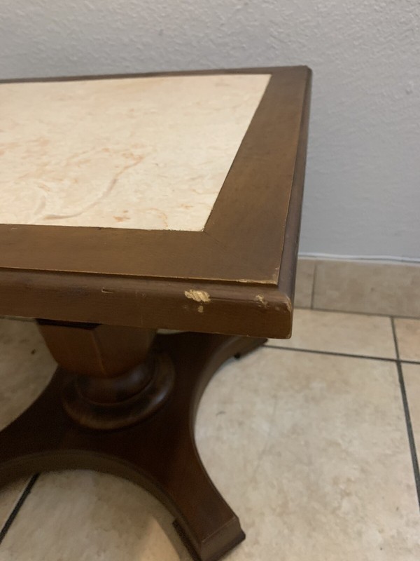 Mid Century Modern faux Marble Top Mersman Side Table 1950’s Square gallery
