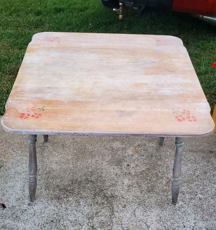 1930s Antique Drop Leaf Kitchen Table Solid Wood Gray Washed 36" x 36" gallery
