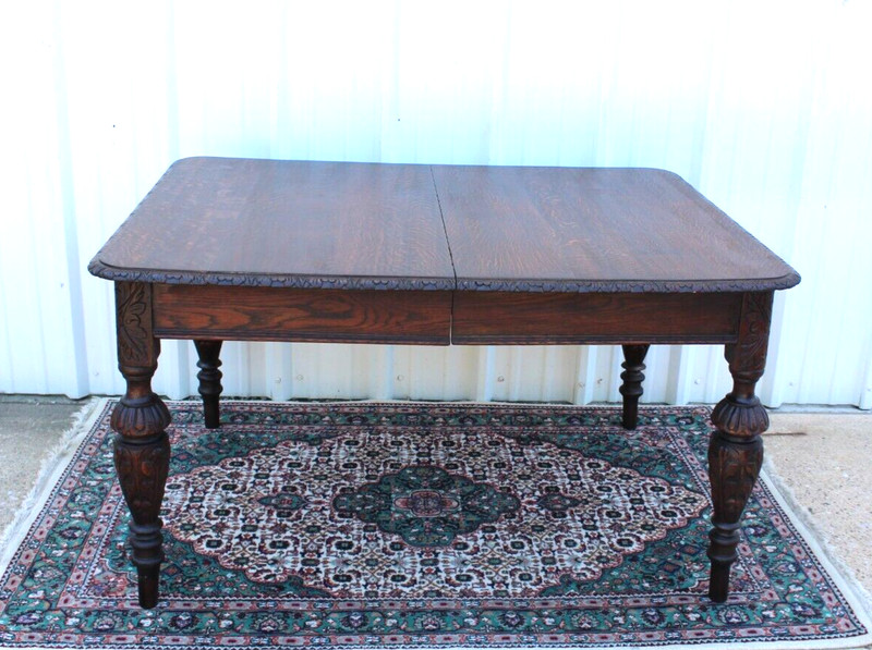 French Antique Tiger Oak Renaissance Kitchen Dining Table Circa 1880 gallery