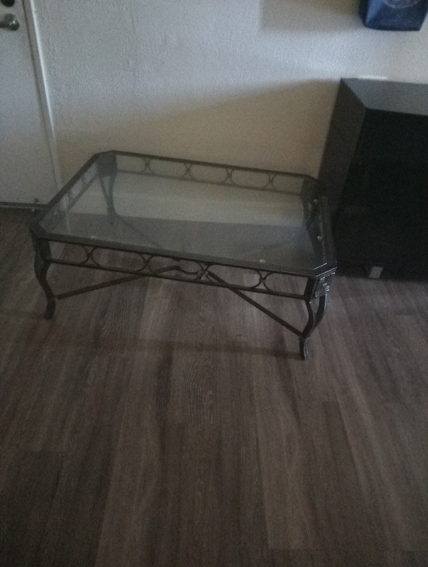 Iron Leather Rectangular Glass Top Paw Feet Cocktail Coffee Table by Mai