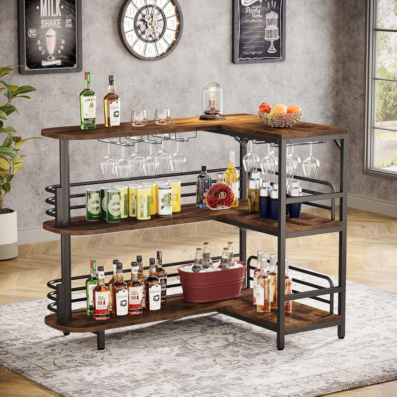 L Shape Bar Cabinet Liquor Table Wine Glass Storage gallery