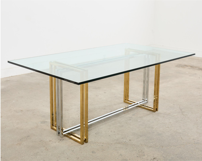 Romeo Rega Hollywood Regency Italian Designer Glass Brass & Chrome Dining Table gallery