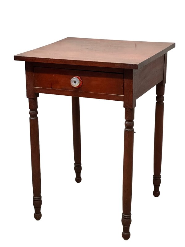 antique Cherry sheraton red wash 1 drawer stand work table pa 1830s dovetailed