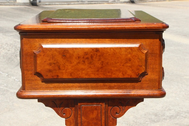 Gorgeous Burl Walnut Victorian Sewing Vanity Table with Carved Sides ~ Ca.1870 gallery