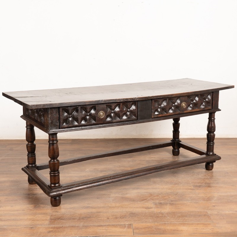 Late 18th Century Spanish Oak Console Table with Two Drawers