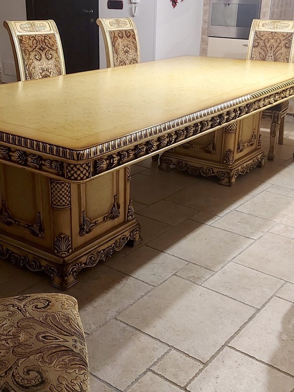 Italian Baroque Table 2.85×1.25 Meters with 6 Carved Chairs – Luxury Elegance