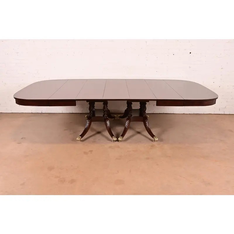 Baker Furniture Style Georgian Mahogany Extension Dining Table, Newly Refinished