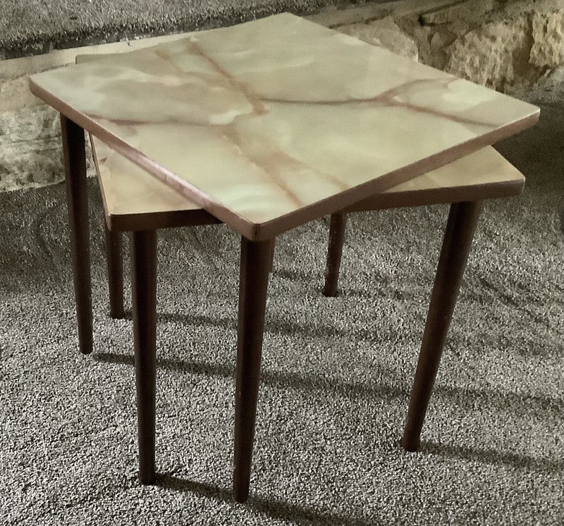 Mid Century Modern Retro Formica ( Marble Look) Stacking Side Tables gallery