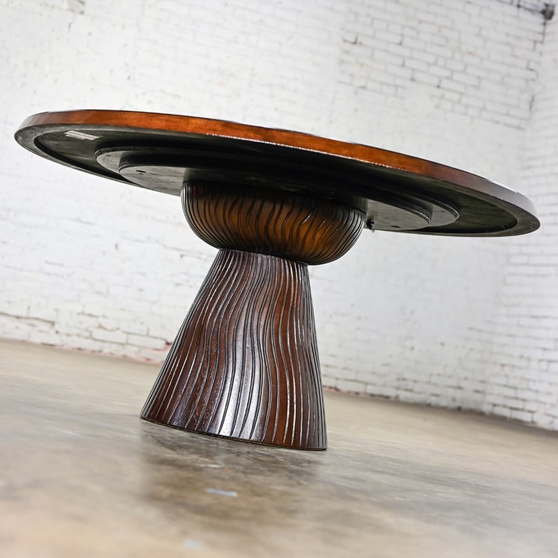 Modern Round Tassel Style Pedestal Base Dining Table Attr to Bernhardt Cascade gallery
