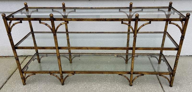 Italian Gilt Metal Hollywood Regency Faux Bamboo Table