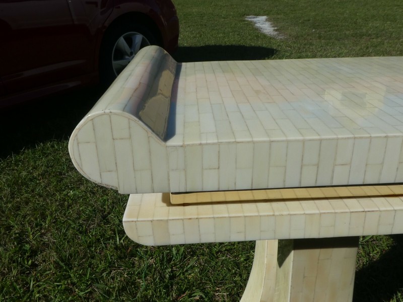 1970'S TESSELLATED BONE MING ALTAR TABLE WITH BRASS FITTINGS gallery