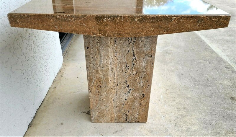 Italian Walnut Travertine Marble Side End Table by Stone International gallery