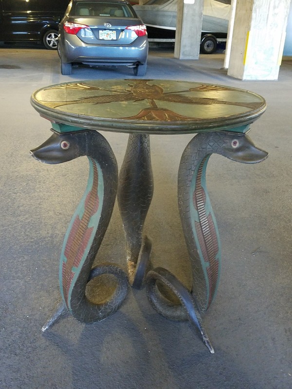 AMAZING ANTIQUE CARVED BLACK FOREST GERMAN PAINTED WOOD SERPENT / SNAKE TABLE gallery