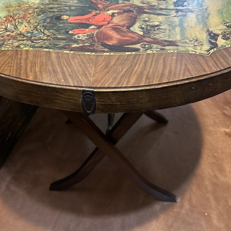 Vintage Walnut Folding Table by Bridge Tables&Novelties,Lowell Mass w/Hunt Scene gallery