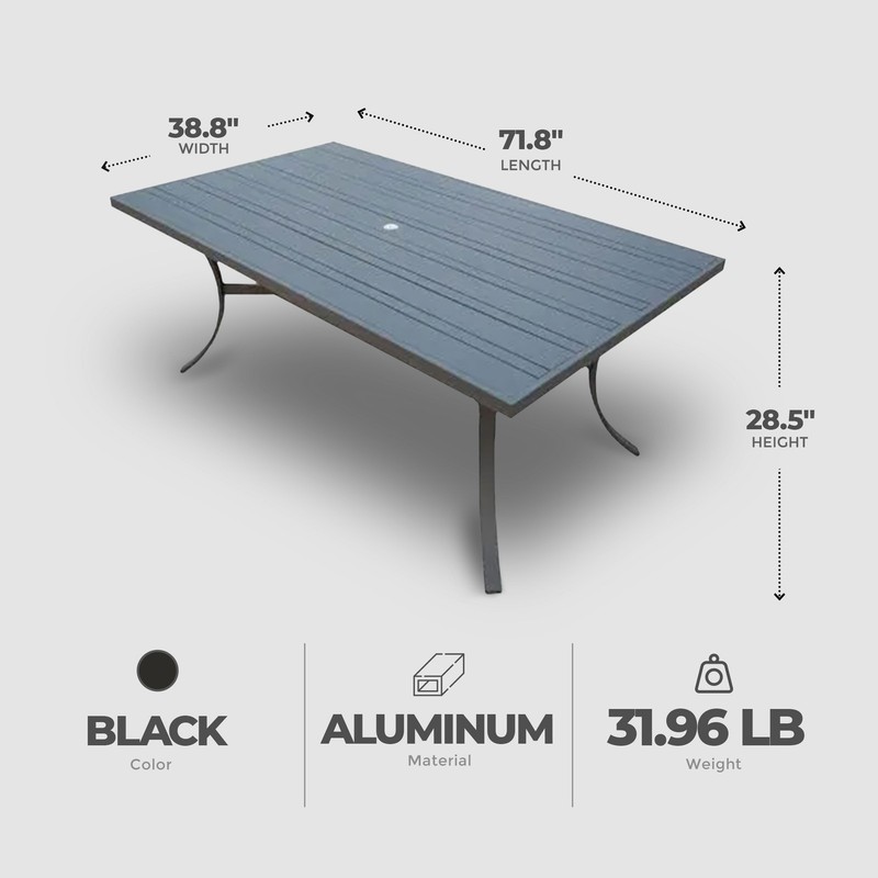 Four Seasons Courtyard Tuscany 72 x 39" Rectangular Aluminum Dining Table, Black gallery