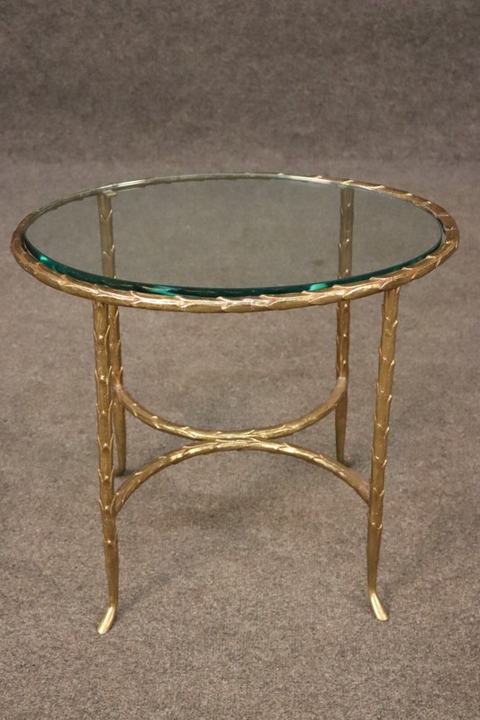 Fine Quality Maison Bagues Olive Leaf Cast Bronze and Thick Glass Top End Table gallery