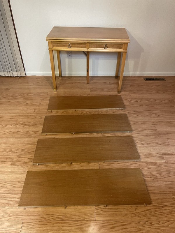 1950s 1960s Console / Dining Table Extensole Blonde Hardwoods Wicker w 4 Inserts