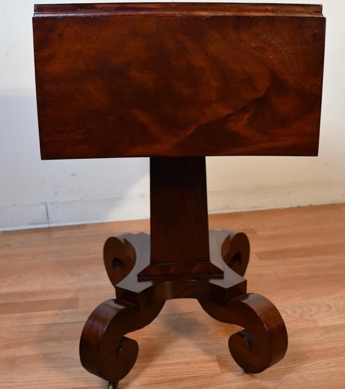 1880s Antique American Empire crotch Mahogany Pembroke drop-leaf work Table gallery