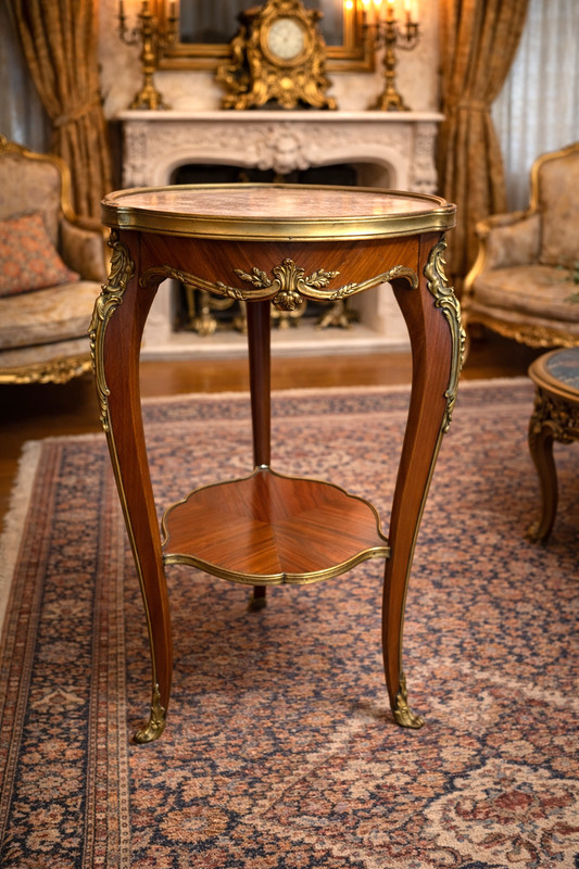 Table Louis XVI French 1840s Marble Top Gilt Bronze Fruitwood Side Antique